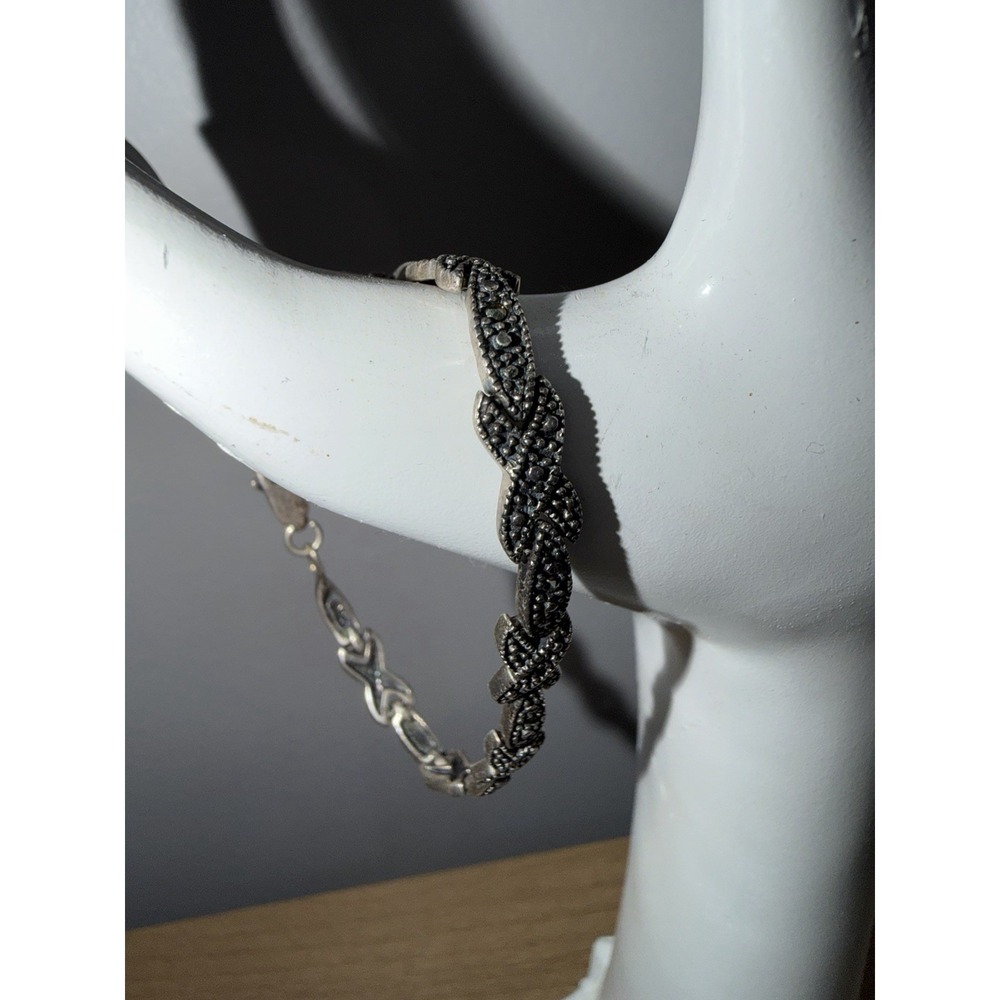 Sterling Silver 925 Marcasite XOXO Link Bracelet Dainty Vintage Art Deco 7"